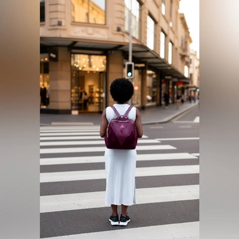 Purple Geometric Backpack with V-Panel Design